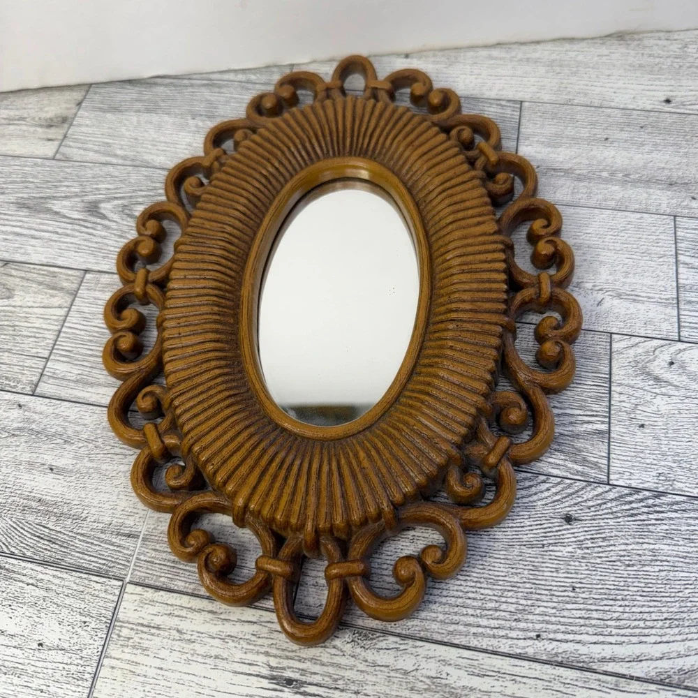 Vintage Home Co.Products Oval Wall Mirror Ornate Faux Wood Scrollwork 9.5in